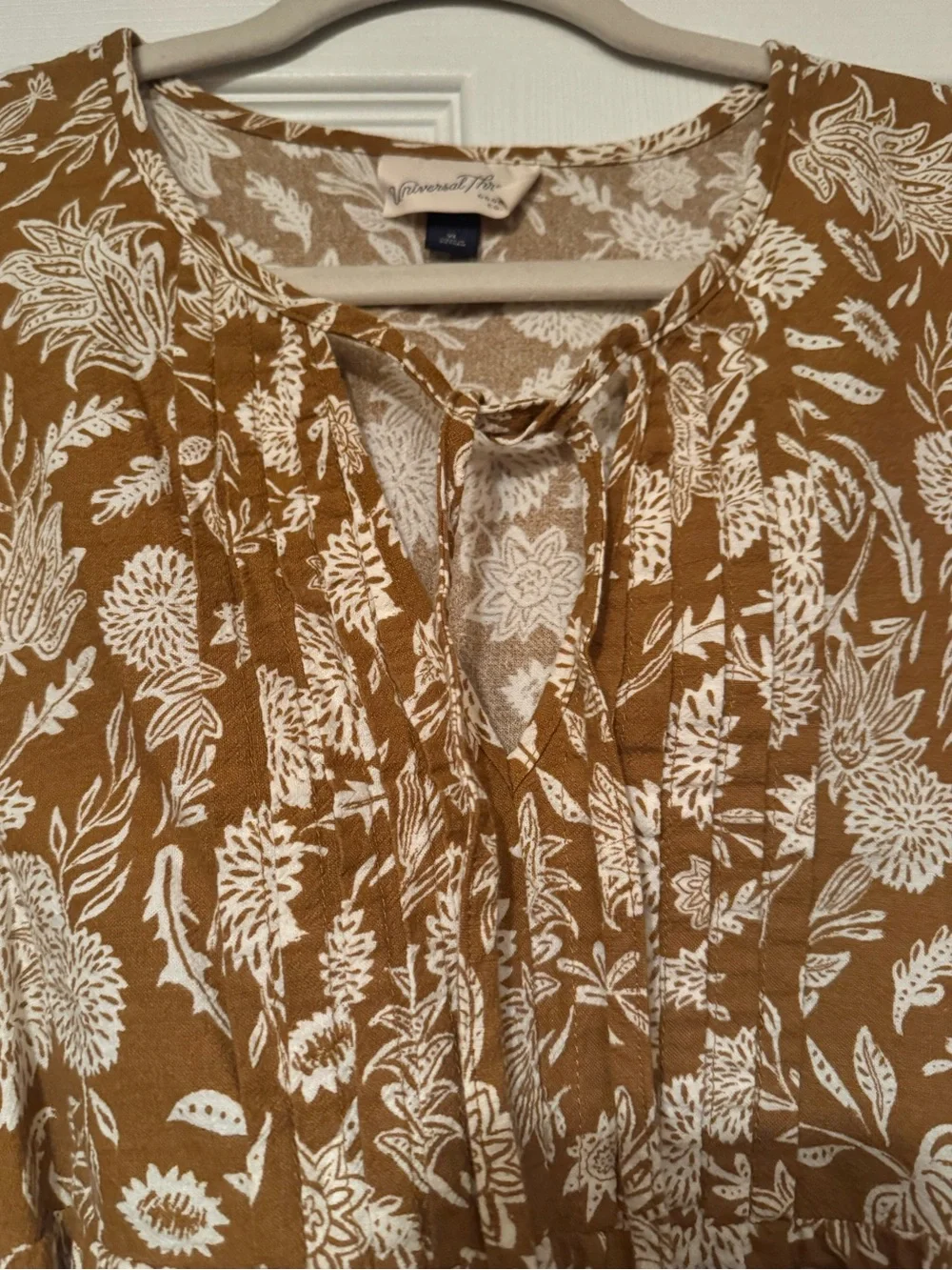 Universal Thread Sz XL Raw Umber Brown Floral Puff-Sleeve Cotton Mini Dress - Picture 3 of 13